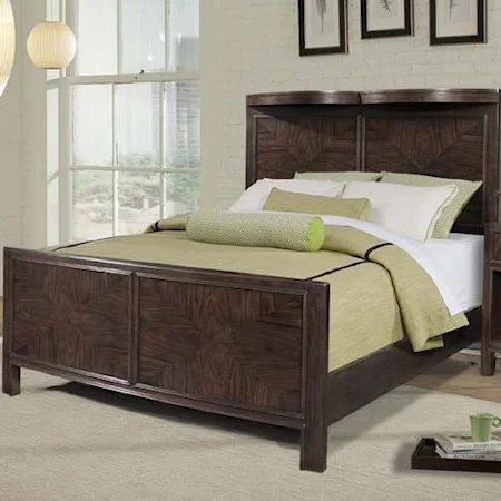 Queen Panel Bed with Bowed-Top Lighted Headboard